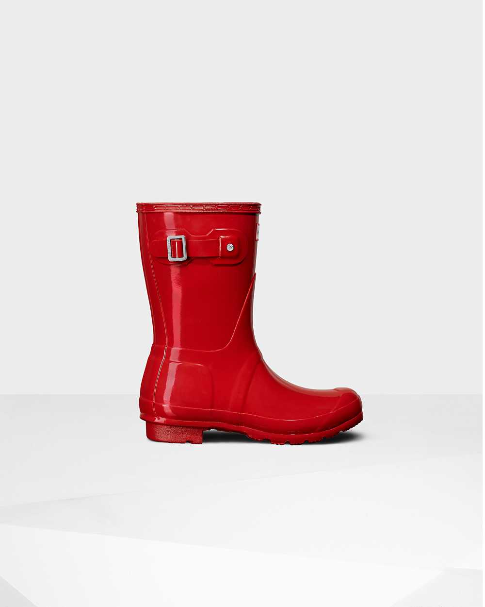 Womens Hunter Original Short Gloss Mid-Calf Rain Boots Red | MUANEV-702